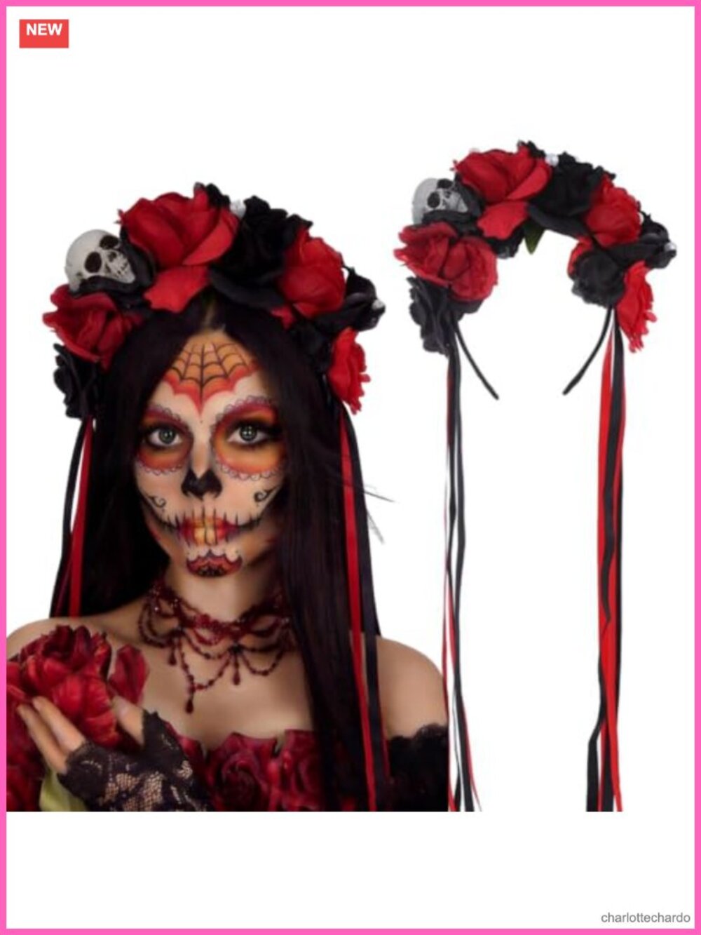 Day of the Dead Flower Crown Headband Skull Accent Costume Hair Accessory